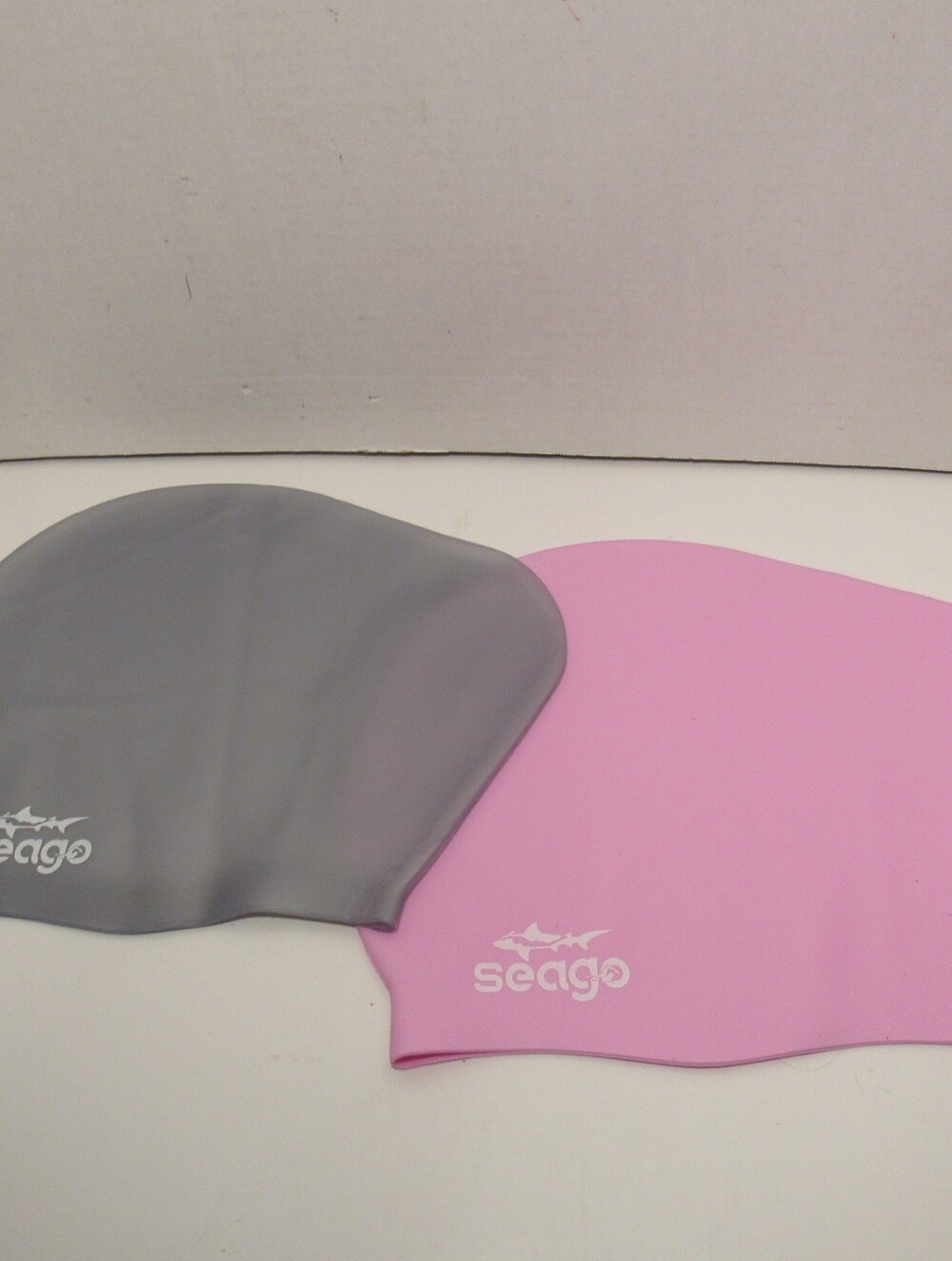 Seago Adult Silicone Swim Caps, For Long Hair, 2-Pack One Size, Gray & Pink
